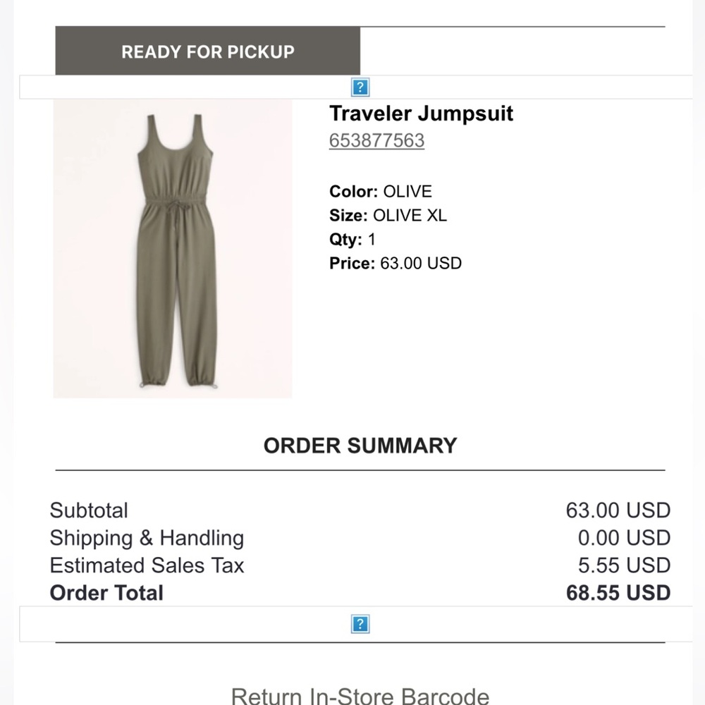 Abercrombie & Fitch Olive traveler Jumpsuit